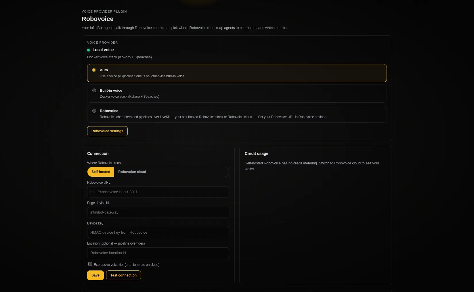Pick the voice provider for InfiniBot